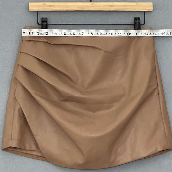THML Women Skort M Brown Faux Leather Skirt Shorts Boho Western Cowgirl Festival - Picture 5 of 12
